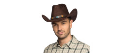 Chapeau de cowboy Brody marron luxe pour adulte en vente chez Be Happy, boutique déguisement cowboy luxe
