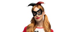 Set arlequin noir et rouge, Harley Quinn avec serre tête et masque en vente chez Be Happy.