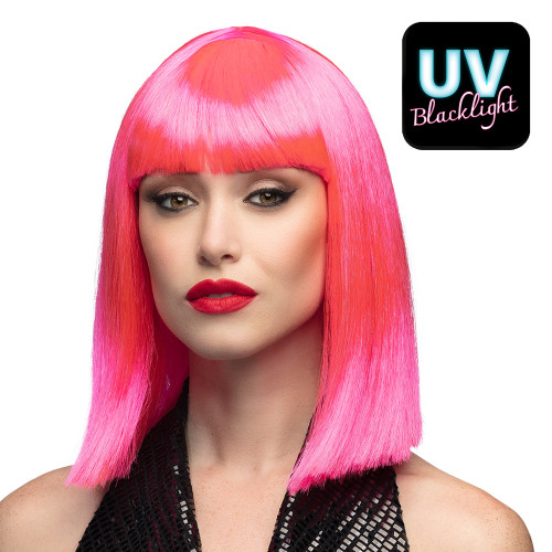 Perruque star rose avec frange pour femme en vente