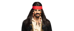 Perruque Pirate dreadlocks, perruque jack sparrow luxe avec barbe moustache et bandana pour adulte pirate des caraïbes