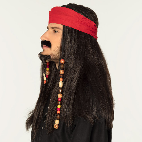 Perruque Pirate dreadlocks, perruque jack sparrow luxe avec barbe moustache et bandana pour adulte pirate des caraïbes