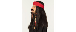 Perruque Pirate dreadlocks, perruque jack sparrow luxe avec barbe moustache et bandana pour adulte pirate des caraïbes