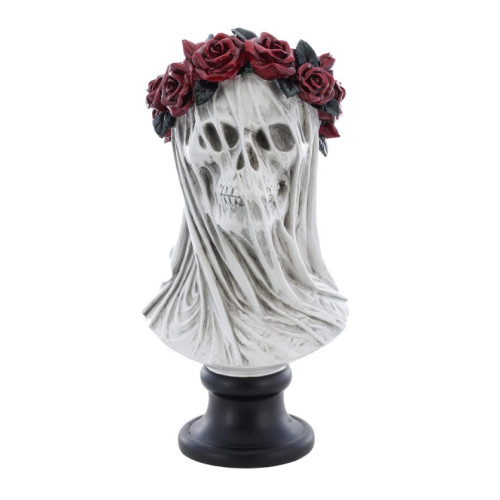 Buste tête de mort avec couronne de roses en résine pour décoration Halloween, dia de los muertos en vente chez Be Happy