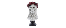 Buste tête de mort avec couronne de roses en résine pour décoration Halloween, dia de los muertos en vente chez Be Happy