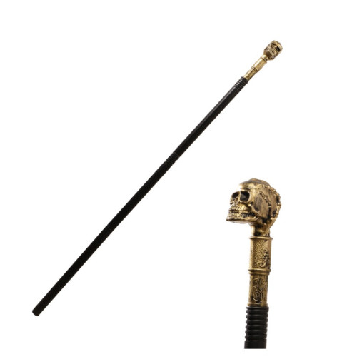 Canne tête de mort dorée