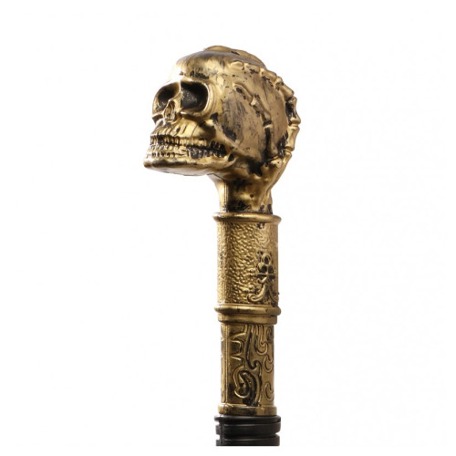 Canne tête de mort dorée
