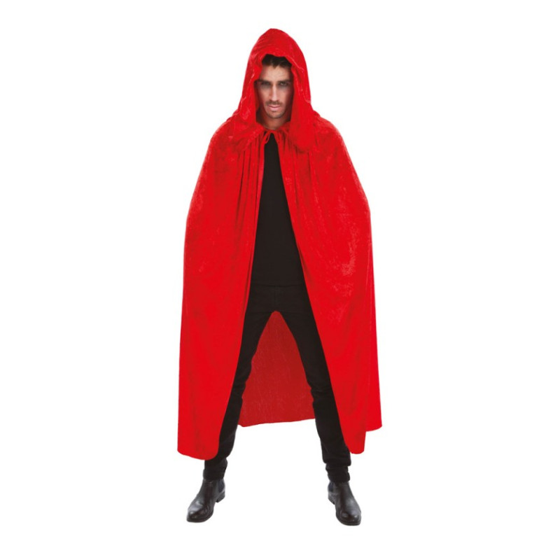 Cape de 182cm avec très grande capuche rouge en velours pour adulte en vente