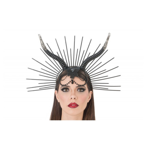 Serre tête gothique avec cornes noires, perles et soleil de 42cm pour adulte en vente à Be Happy, Paris