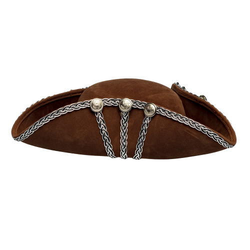 Chapeau tricorne luxe couleur marron pour homme et femme avec boutons en métal et galon argenté en vente à Be Happy à Paris