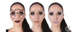 Maquillage strass halloween pour visage complet dia de los muertos, festival diamants en vente chez Be Happy