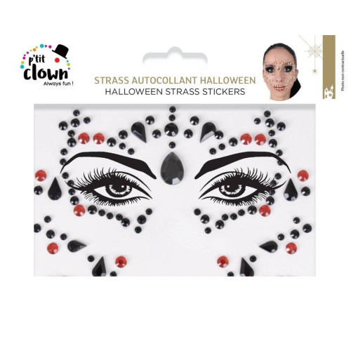 Maquillage strass halloween pour visage complet dia de los muertos, festival diamants en vente chez Be Happy