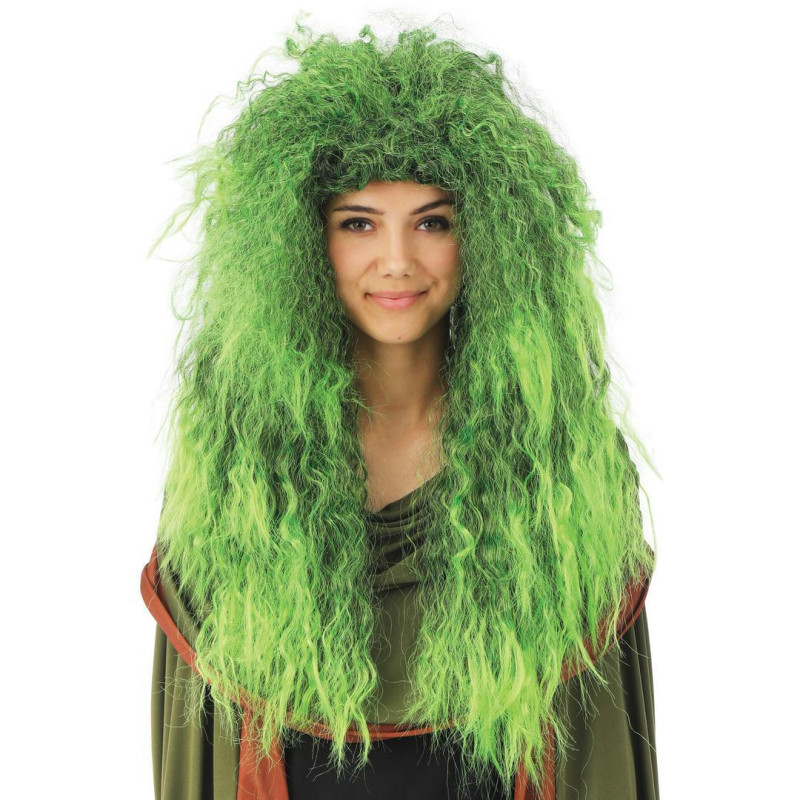 Perruque sorcière verte longue et crépus adulte pour compléter un déguisement Halloween, en vente à Be Happy