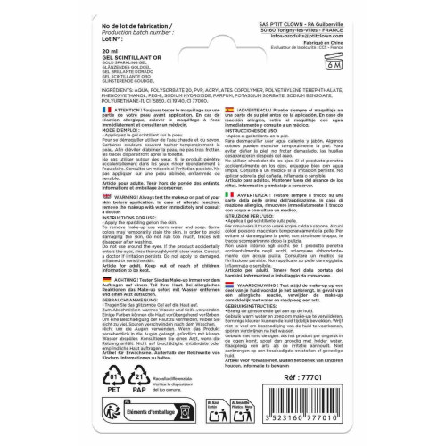 Tube pailletes or gel