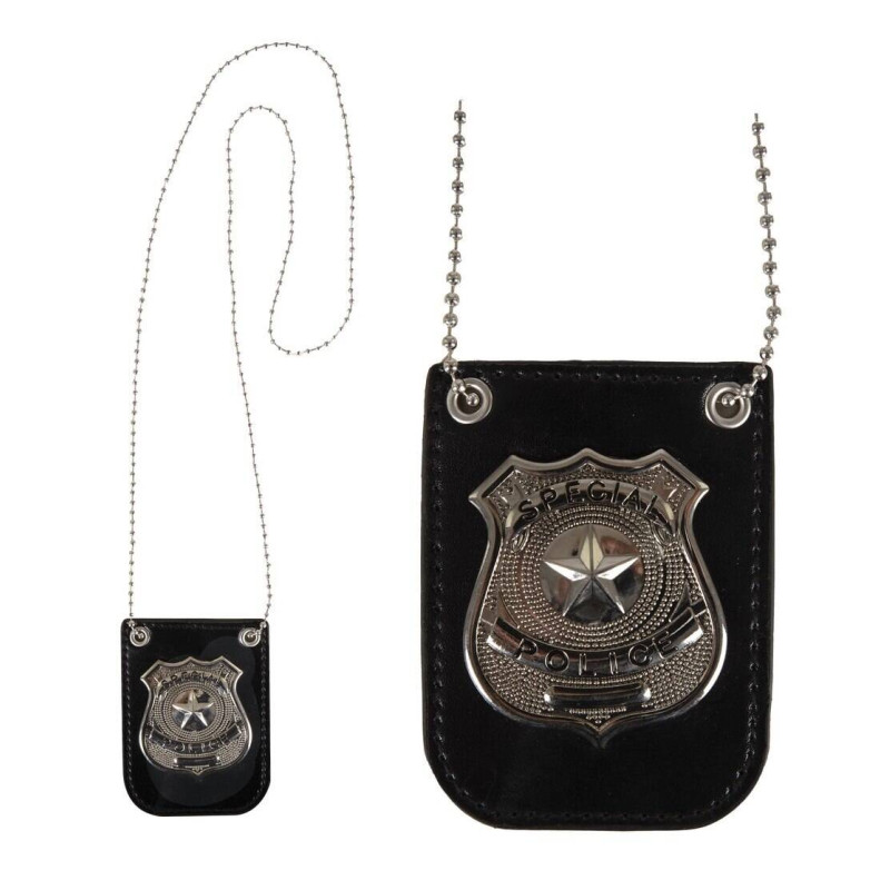 Collier badge insigne police luxe en métal en vente chez Be Happy pour compléter un déguisement de policier.