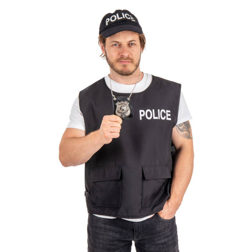 Collier badge insigne police luxe en métal en vente chez Be Happy pour compléter un déguisement de policier.