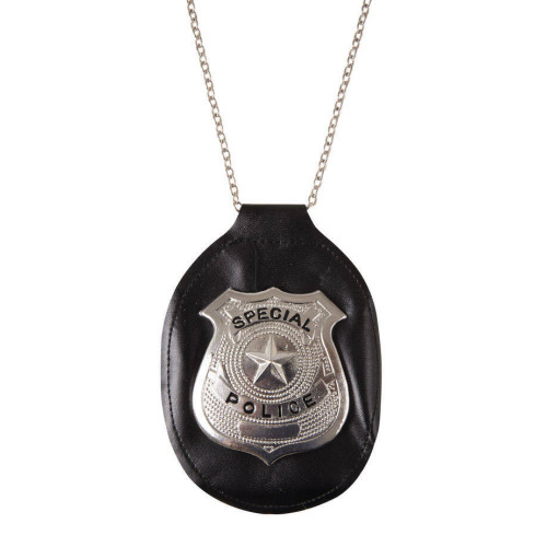 Collier badge insigne police luxe en métal en vente chez Be Happy pour compléter un déguisement de policier.