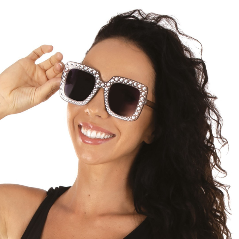 Lunettes argenté disco à strass diamant en vente à Paris chez Be Happy