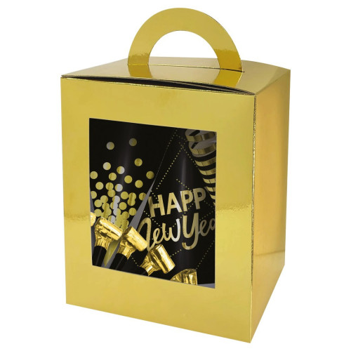 Cotillons "Happy New Year" noir et or pour 10 personnes en vente chez Be Happy.