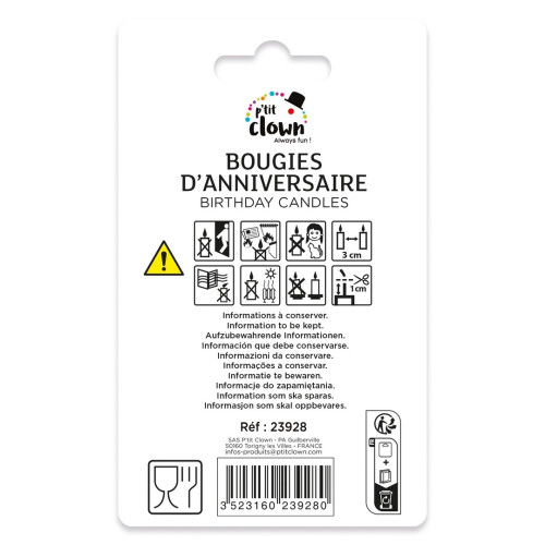 Vente 12 bougies d'anniversaire multicolore en vente chez Be Happy. Accessoires festif pour anniversaire