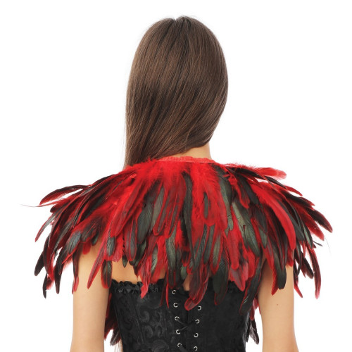 Cape épaulette gothique en vraie plumes rouge en vente chez Be Happy à Paris et en ligne.