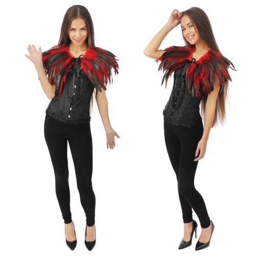 Cape épaulette gothique en vraie plumes rouge en vente chez Be Happy à Paris et en ligne.
