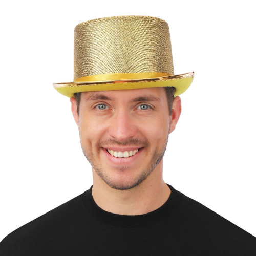 Chapeau haut de forme luxe en couleur doré en vente chez Be Happy pour vos soirée festif et à thème