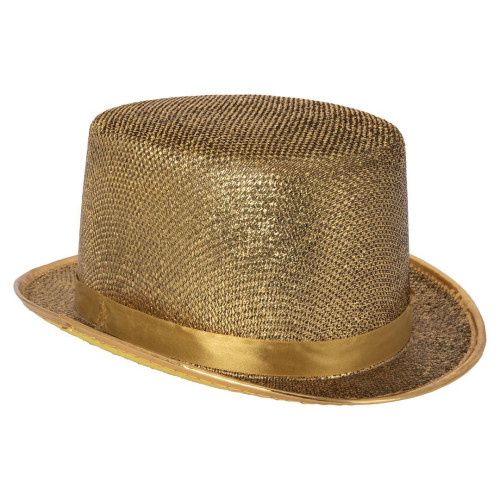 Chapeau haut de forme luxe en couleur doré en vente chez Be Happy pour vos soirée festif et à thème