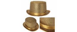 Chapeau haut de forme luxe en couleur doré en vente chez Be Happy pour vos soirée festif et à thème