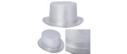 Chapeau haut de forme luxe en couleur argenté en vente chez Be Happy pour vos soirée festif et à thème