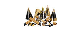 Kit cotillons de fête pour 5 personnes couleur noir et or en vente chez Be Happy. Boutique festif à Paris