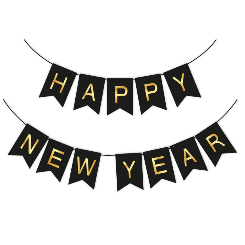 Guirlande "Happy New Year" noir or