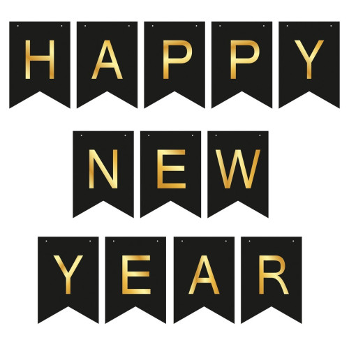 Guirlande "Happy New Year" noir or