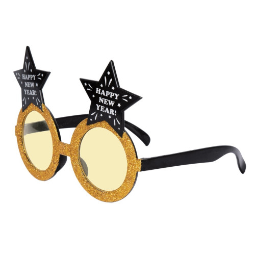 Lunettes "Happy New Year" noir et or pour adulte en vente à Be Happy