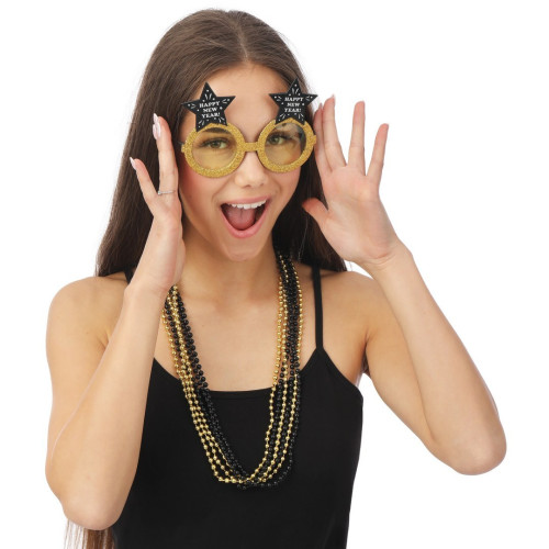 Lunettes "Happy New Year" noir et or pour adulte en vente à Be Happy