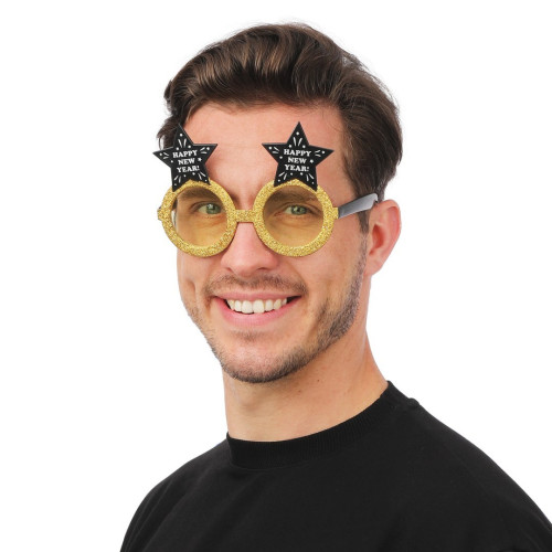 Lunettes "Happy New Year" noir et or pour adulte en vente à Be Happy