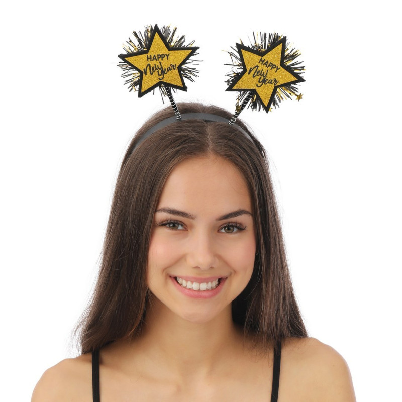 Serre tête "Happy new year" noir et or pour adulte en vente chez Be Happy.