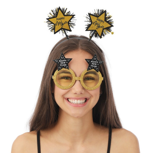 Serre tête "Happy new year" noir et or pour adulte en vente chez Be Happy.