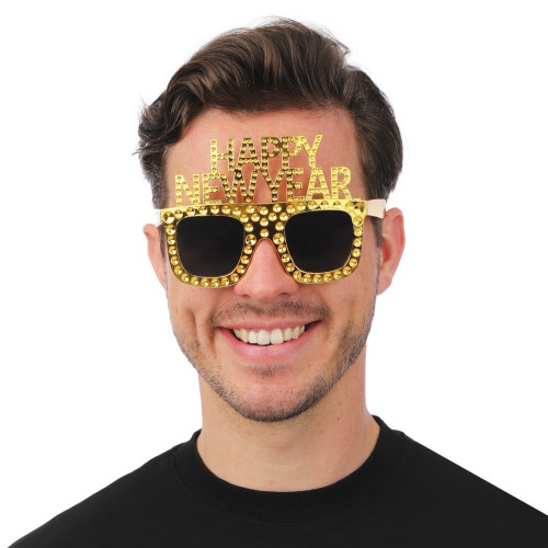 Paire de lunettes "Happy new year" couleur or pour adulte en vente à Be Happy, boutique de fête et accessoire réveillon