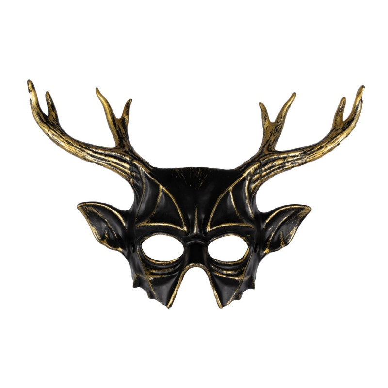 Masque bois de cerf noir et doré pour adulte en vente pour se déguiser en créature de la foret.