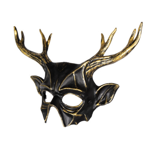 Masque bois de cerf noir et doré pour adulte en vente pour se déguiser en créature de la foret.