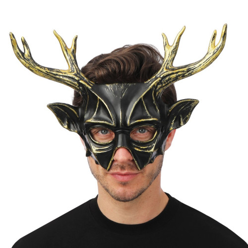 Masque bois de cerf noir et doré pour adulte en vente pour se déguiser en créature de la foret.