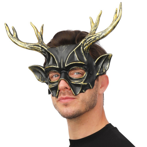 Masque bois de cerf noir et doré pour adulte en vente pour se déguiser en créature de la foret.