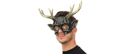 Masque bois de cerf noir et doré pour adulte en vente pour se déguiser en créature de la foret.