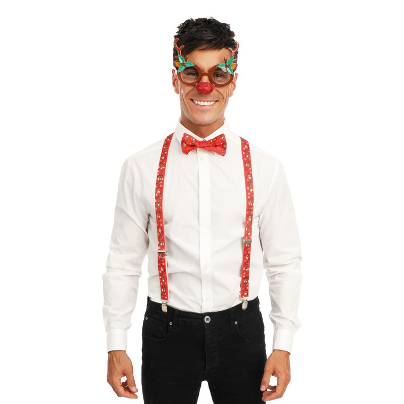 Set renne de noël pour adulte avec lunette, noeud pap et bretelle en vente chez Be Happy