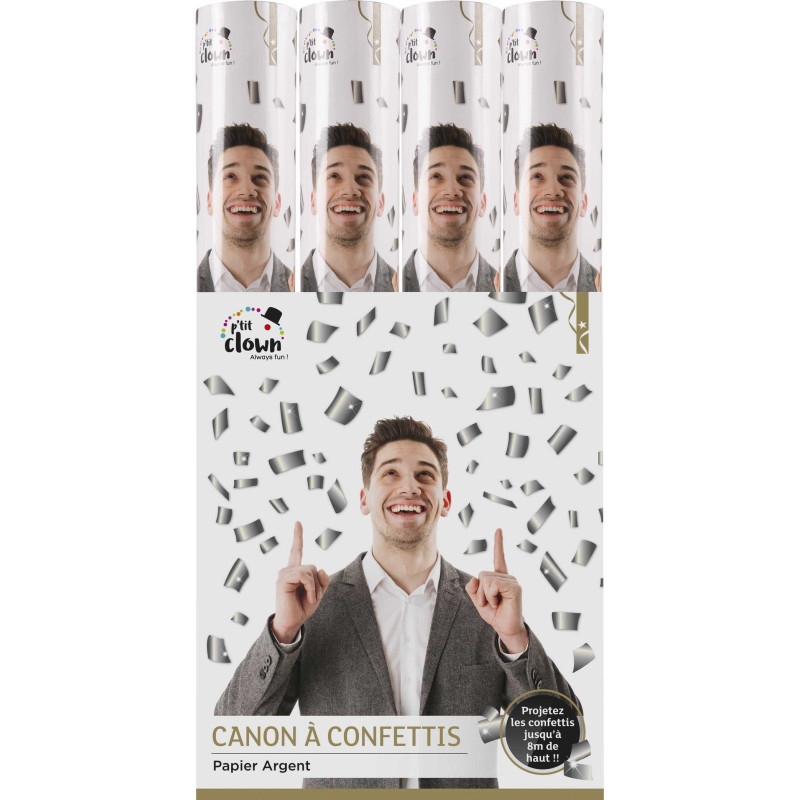 Canon à confettis argenté 40cm