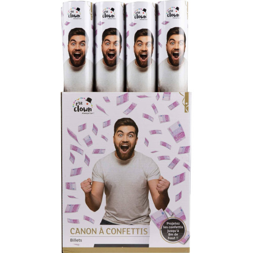 Canon à confettis 40cm billet 500 euros de en papier, projection 5m en vente chez Be Happy