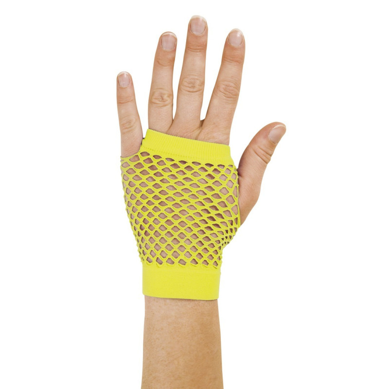Gants mitaines résille court jaune pour déguisement
