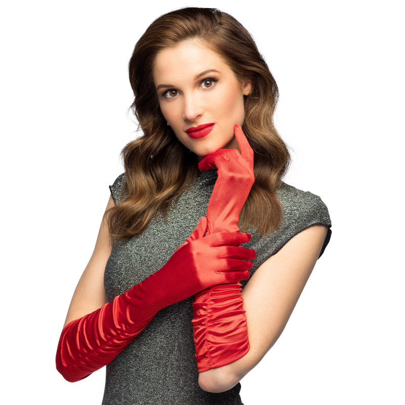 Gants long plissée rouge