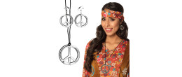 Set bijoux hippie Peace and Love couleur argenté pour adulte avec collier et boucle d'oreille en vente à Be Happy.