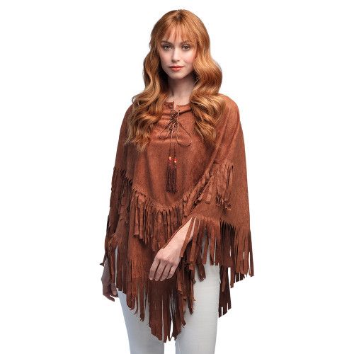 Poncho hippie, cowgirl marron pour adulte en vente chez Be Happy déguisement